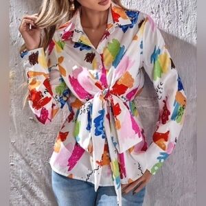 Wo Wo Plus Size Tie-dyed Satin Trendy Top New With Tags